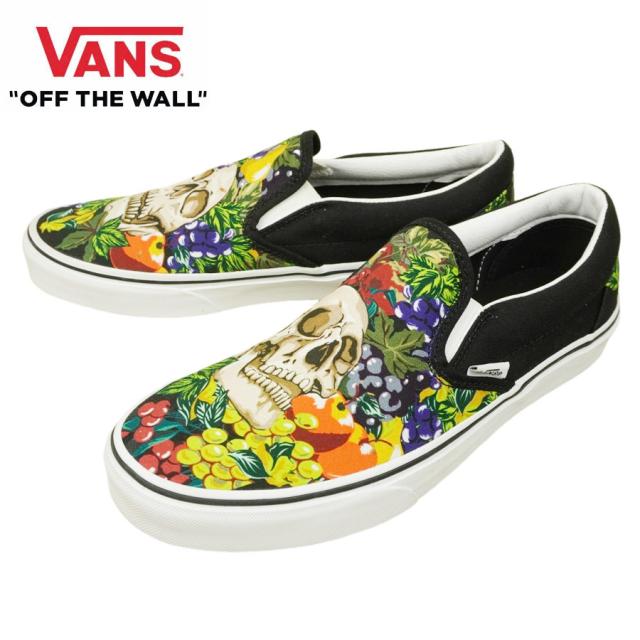 VANS スニーカーVANS ヴァンズ バンズCLASSIC SLIP ON スリッポン スリップオンFRUIT SKULL BLACK/WHITEフルーツスカル ブラック/ホワイト黒 スカル 骸骨 ドクロ 果物 ペイントメンズ レディース スニーカー 靴 紐無し