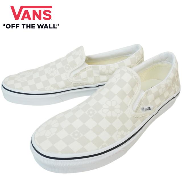 VANS スニーカーVANS ヴァンズ バンズ【箱なし】CLASSIC SLIP ON スリッポン スリップオンFLORAL CHECK MARSHMALLOW フローラルチェックマシュマロチェッカーボード 花柄 クリーム色 アイボリーメンズ レディース LA 靴 紐無し