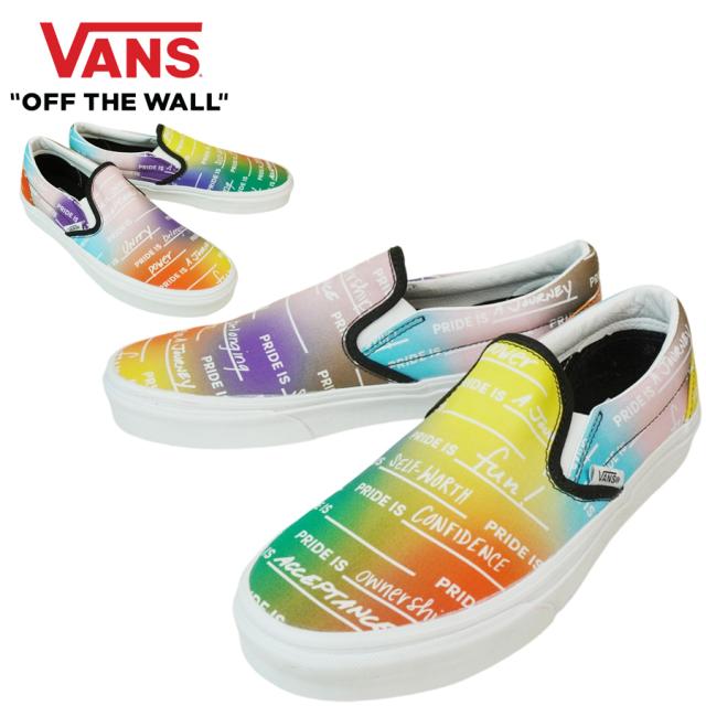 VANS スニーカーVANS ヴァンズ バンズ【箱なし】CLASSIC SLIP ON スリッポン スリップオンPRIDE RAINBOW/TRUE WHITE プライド レインボー トゥルーホワイトロゴ グラデーション LGBTQ+ ユニセックスメンズ レディース LA 靴 紐無し