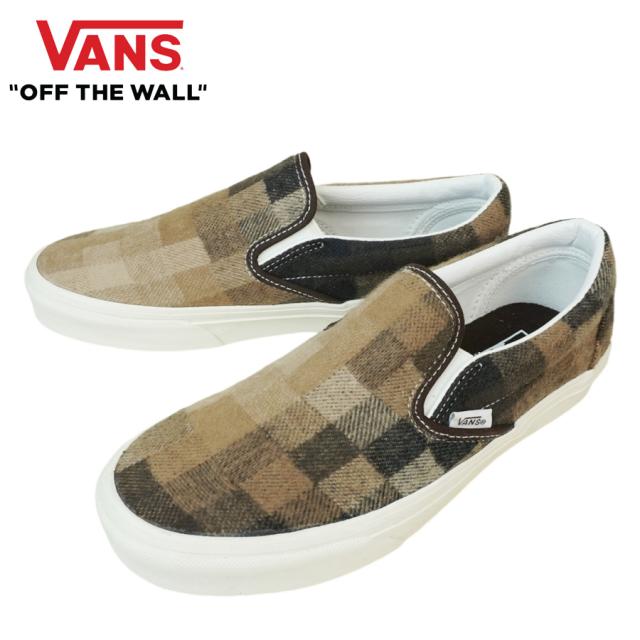 VANS スニーカーVANS ヴァンズ バンズ【箱なし】CLASSIC SLIP ON スリッポン スリップオンSWEATER CHECK BROWN セーター チェック ブラウンウール チェッカーボード シャドーチェック 茶色メンズ レディース LA 靴 紐無し