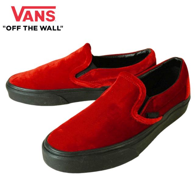バンズ VANS ヴァンズ【箱無し】CLASSIC SLIP-ON クラシック スリッポンVELVET CHILI PEPPER/BLACKベルベット チリペッパー/ブラックメンズ レディース スニーカー 靴 スケボー sk8紐無し ストリート ローカット 赤 ベロア