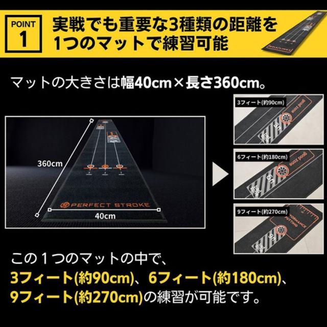 【練習器具】パーフェクトストローク ブラック パターマット 長さ3.6メートル PERFECT STROKE BLACK MAT パター練習 ゴルフ_9