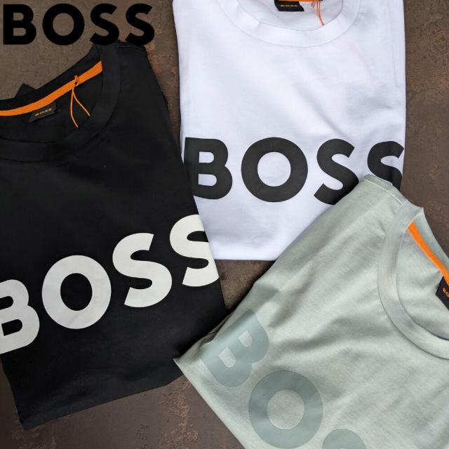 ボス BOSS Tシャツ メンズ カットソー コットンジャージー ラージロゴ プリントTシャツ ブラック ホワイト オープングリーン THINKING 1 50481923【送料無料】