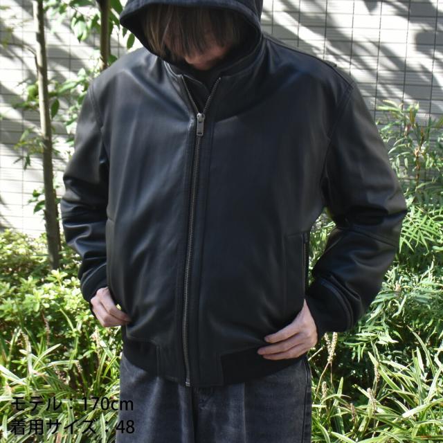 ボス BOSS レザージャケット メンズ ブルゾン レギュラーフィットジャケット テクスチャードレザー ラムレザー ブラック 黒 JOBRICE BOMBER JACKET【送料無料】_1