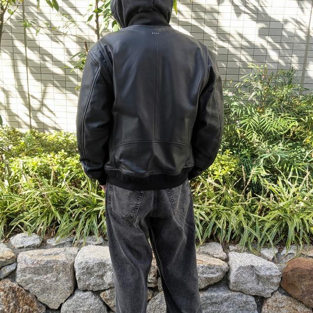 ボス BOSS レザージャケット メンズ ブルゾン レギュラーフィットジャケット テクスチャードレザー ラムレザー ブラック 黒 JOBRICE BOMBER JACKET【送料無料】_3