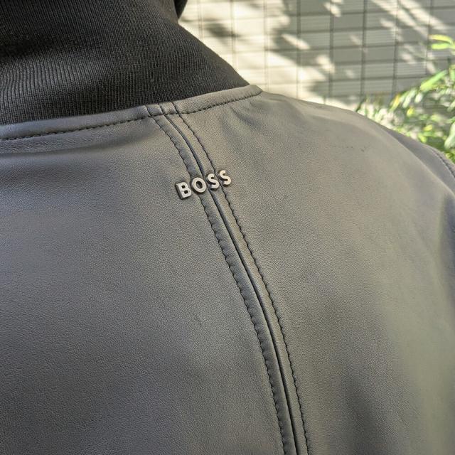 ボス BOSS レザージャケット メンズ ブルゾン レギュラーフィットジャケット テクスチャードレザー ラムレザー ブラック 黒 JOBRICE BOMBER JACKET【送料無料】_5