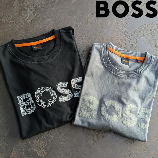 ボス BOSS Tシャツ メンズ カットソー レギュラーフィットTシャツ ロゴアートワーク ブラック オープングレー Te Frozen 50554616【送料無料】