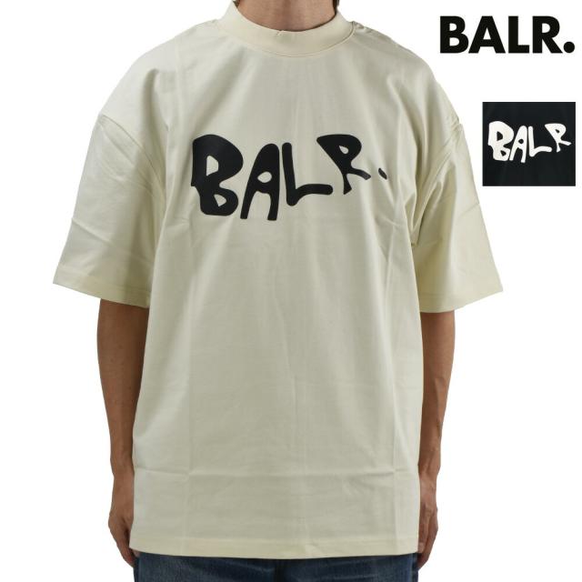 ボーラー BALR. Tシャツ メンズ カットソー コットン 半袖 モックネック ブラック 黒 ホワイトスワン GAME OF THE GODS GRAFFITI LOGO BOX FIT T-SHIRT【送料無料】