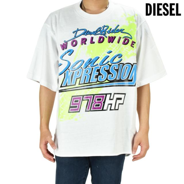 ディーゼル Tシャツ メンズ カットソー ビッグシルエットTシャツ 半袖 クルーネックホワイト 白 DIESEL T-DELPHONE【送料無料】