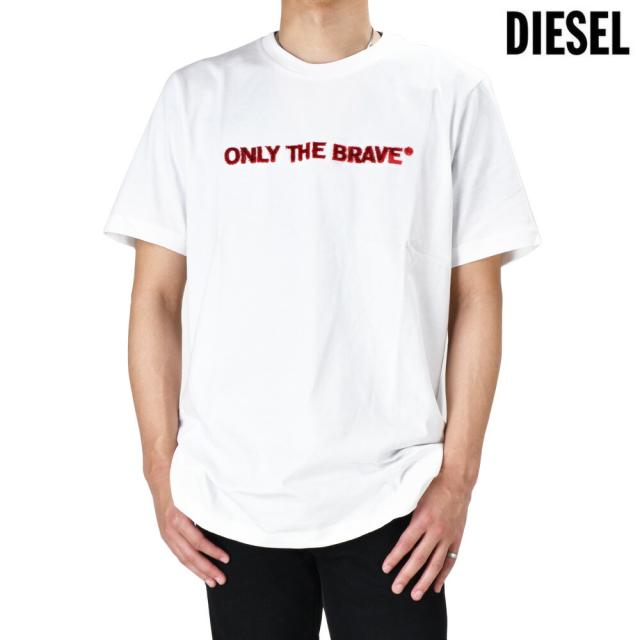 ディーゼル Tシャツ メンズ カットソー エンブロイダリーTシャツ 半袖 クルーネック ホワイト 白 DIESEL T-JUST-E4【送料無料】