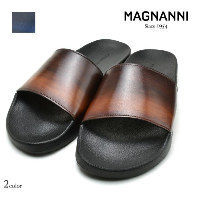 マグナーニ サンダル メンズ レザーサンダル ネイビー系 ブラウン系 MAGNANNI SLIDE SANDAL【送料無料】