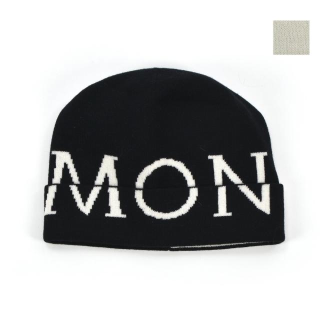 モンクレール ニットキャップ レディース ビーニー ロゴレタリング ブラック ホワイト 黒 白 BERRETOO TRICOT MONCLER【送料無料】