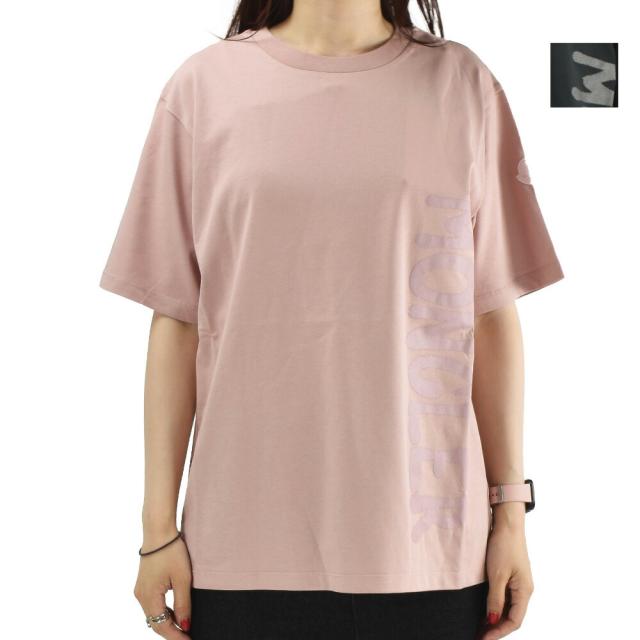 モンクレール Tシャツ レディース 半袖 カットソー クルーネック ピンク ブラック T-SHIRT MONCLER 【送料無料】