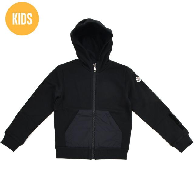 モンクレール ジップアップパーカー キッズ ジュニア 子供用 フーディー 異素材MIX パーカー ブラック 黒 MONCLER SWEAT SHIRT【送料無料】