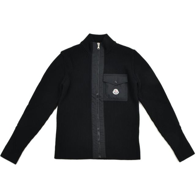 モンクレール ジップアップカーディガン レディース ボーイズ ガールズ ニット カーディガン ブラック 黒 MONCLER CARDIGAN TRICOT【送料無料】