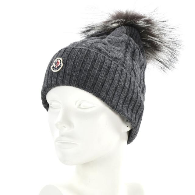 モンクレール ニットキャップ レディース ビーニー ウール カシミヤ ロゴ ブラック グレー BERRETOO TRICOT MONCLER【送料無料】