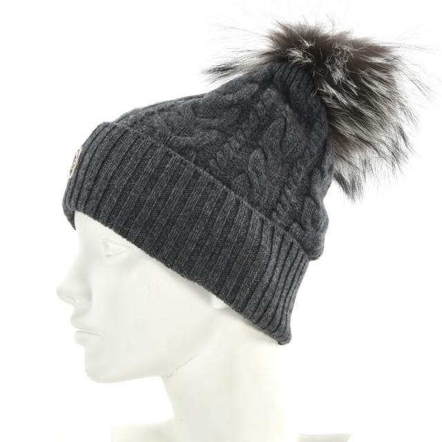 モンクレール ニットキャップ レディース ビーニー ウール カシミヤ ロゴ ブラック グレー BERRETOO TRICOT MONCLER【送料無料】