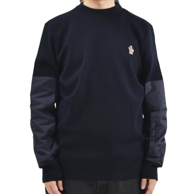 モンクレール ウールセーター メンズ ニット クルーネック ロゴ ネイビー 紺 GIROCOLLO TRICOT MONCLER【送料無料】