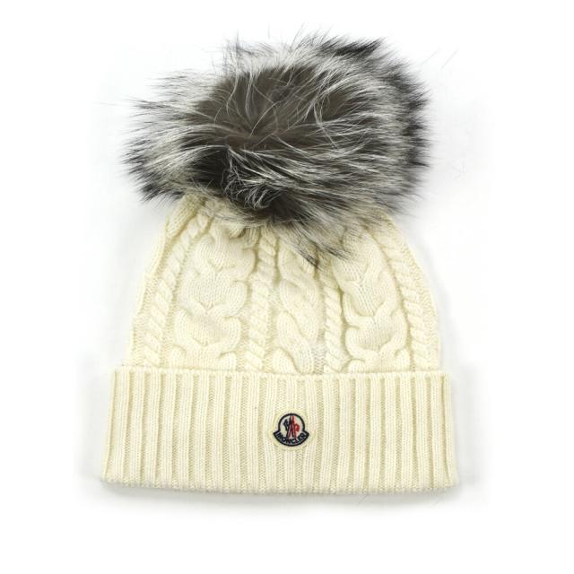 【美品】MONCLER ニット帽 ポンポン付き キッズLサイズ ブラック 美品】MONCLER ニット帽 ポンポン付き キッズLサイズ ブラック
