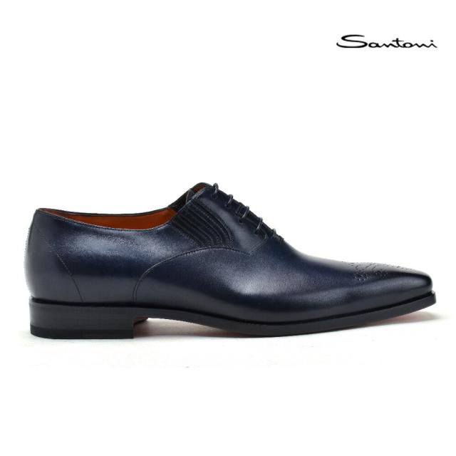 サントーニ ビジネスシューズ メンズ ドレスシューズ セミブローグ 内羽根式 ダークブルー Santoni【送料無料】