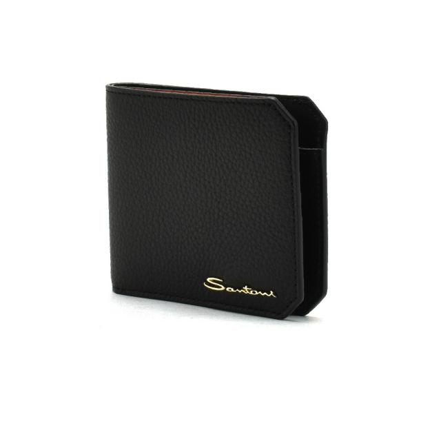 サントーニ ラ 二つ折り財布 メンズ ウォレット 財布 シボレザー ブラック 黒 Santoni【送料無料】 サントーニ ラ 二つ折り財布 メンズ ウォレット 財布 シボレザー
