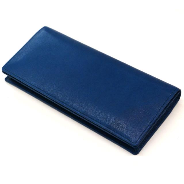 長財布 通しまち 小銭入れなし 本革 ヤギ革 山羊革 ゴートレザー キッド インディゴ 全２色_1