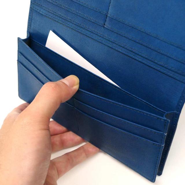 長財布 通しまち 小銭入れなし 本革 ヤギ革 山羊革 ゴートレザー キッド インディゴ 全２色_7