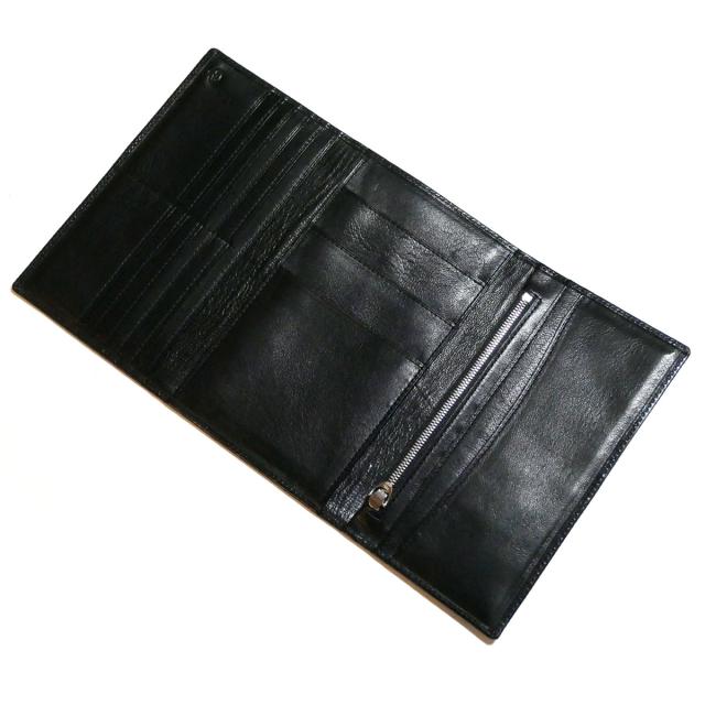 三つ折り財布 長財布 マチなし 薄型 ファスナー収納 パスポート 本革