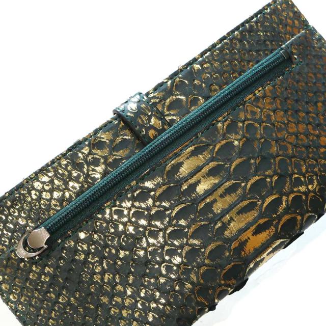 パイソン 財布 スリムウォレット ベルト差込型 長財布 スリム 薄型 軽い パイソン革 ヘビ革 ダイヤモンドパイソン革 リーフグリーン_3
