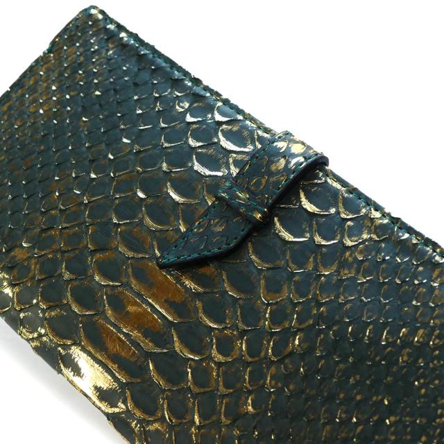パイソン 財布 スリムウォレット ベルト差込型 長財布 スリム 薄型 軽い パイソン革 ヘビ革 ダイヤモンドパイソン革 リーフグリーン_4