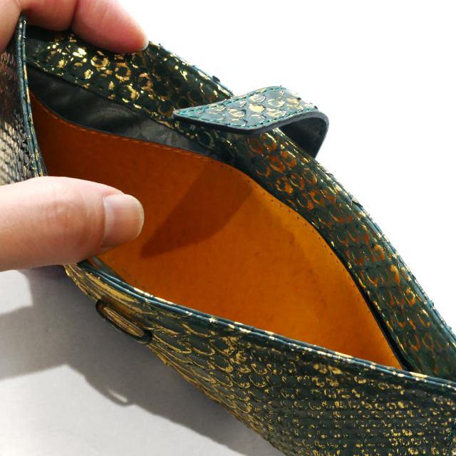 パイソン 財布 スリムウォレット ベルト差込型 長財布 スリム 薄型 軽い パイソン革 ヘビ革 ダイヤモンドパイソン革 リーフグリーン_5