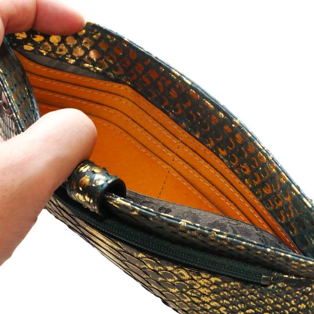 パイソン 財布 スリムウォレット ベルト差込型 長財布 スリム 薄型 軽い パイソン革 ヘビ革 ダイヤモンドパイソン革 リーフグリーン_6