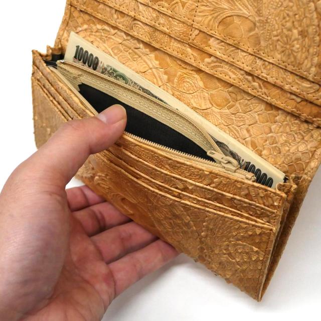 長財布 パイソン 財布 笹マチ 小銭入れあり / メンズ レディース / 本革 パイソン革 へび革 / ダイヤモンドパイソン マット ベージュ 長財布 パイソン 財布 笹マチ 小銭入れあり / メンズ レディース / 本