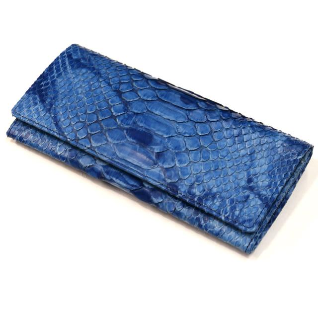 長財布 ダイアモンド パイソン 財布 ヘビ 蛇 本革 笹マチ型 小銭入れ付 藍染 絞り染め