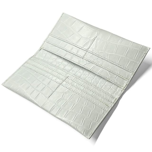 長財布 メンズ レディース 小銭入れなし マチなし スリム 薄い 薄型 本革 クロコダイル ブリリアントホワイト
