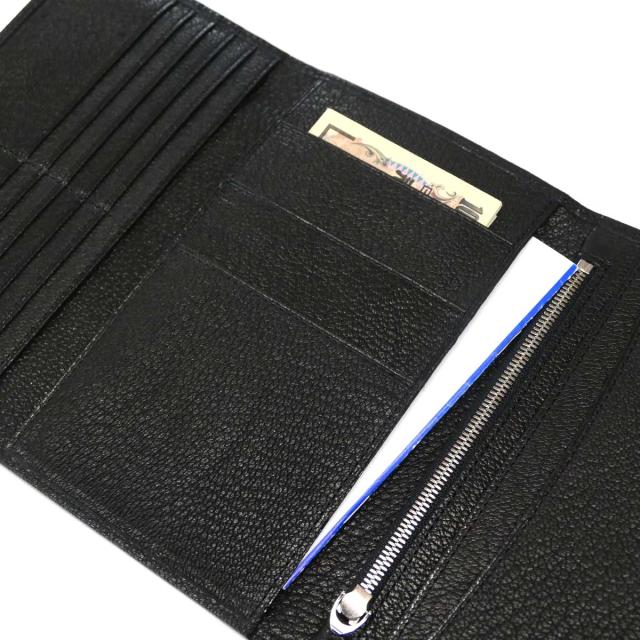 三つ折り財布 長財布 マチなし 薄型 ファスナー収納 パスポート 本革 山羊革 ヤギ革 ゴートレザー ピッケル ブラック 三つ折り財布 長財布 マチなし 薄型 ファスナー収納 パスポート 本革