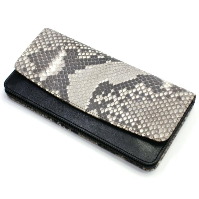 長財布 パイソン 財布 長札 メンズ レディース ヘビ革 蛇革 レザー 牛革 Wホック留め ジャバラ 小銭入れあり カード収納 ポケット収納 マット ベリー
