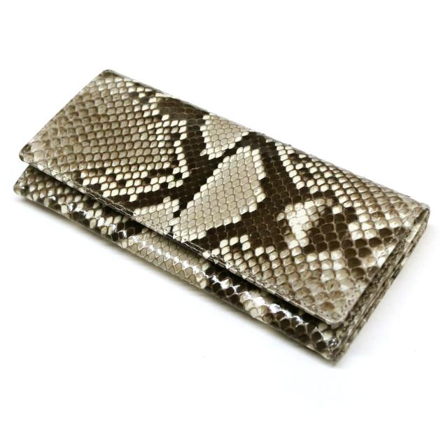 長財布 パイソン 財布 笹マチ 小銭入れあり / メンズ レディース / 本革 パイソン革 へび革 / ダイヤモンドパイソン グレージング ナチュラル