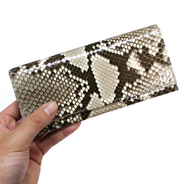 長財布 パイソン 財布 笹マチ 小銭入れあり / メンズ レディース / 本革 パイソン革 へび革 / ダイヤモンドパイソン グレージング ナチュラル_1