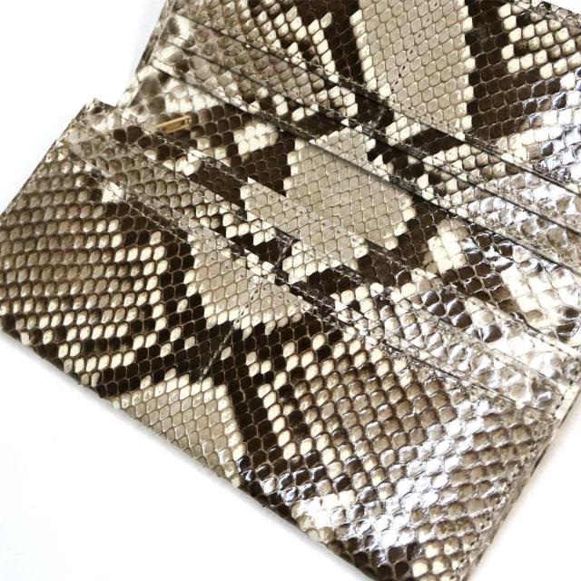 長財布 パイソン 財布 笹マチ 小銭入れあり / メンズ レディース / 本革 パイソン革 へび革 / ダイヤモンドパイソン グレージング ナチュラル_5