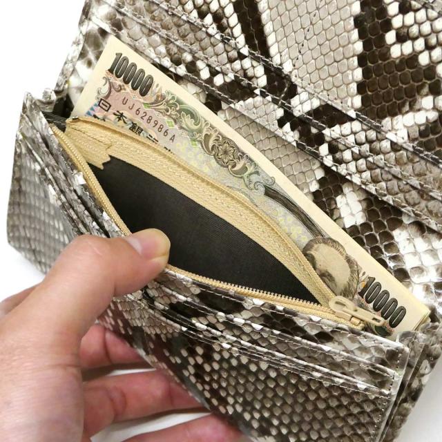 長財布 パイソン 財布 笹マチ 小銭入れあり / メンズ レディース / 本革 パイソン革 へび革 / ダイヤモンドパイソン グレージング ナチュラル_6