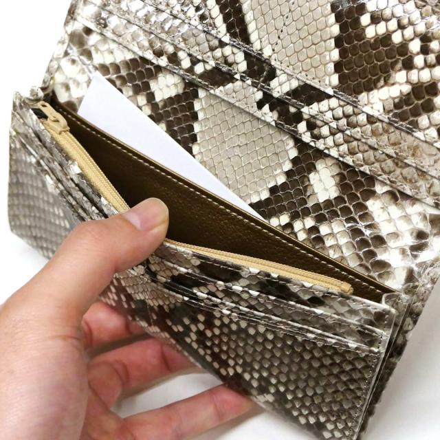 長財布 パイソン 財布 笹マチ 小銭入れあり / メンズ レディース / 本革 パイソン革 へび革 / ダイヤモンドパイソン グレージング ナチュラル_7