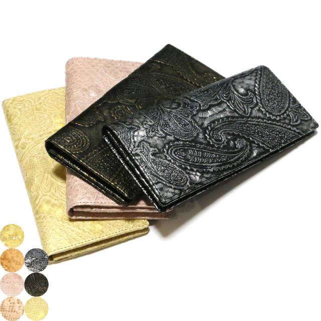 長財布 通しマチ パイソン 財布 小銭入れあり / メンズ レディース / 本革 パイソン革 ヘビ革 へび革 ダイヤモンドパイソン / ペイズリー柄