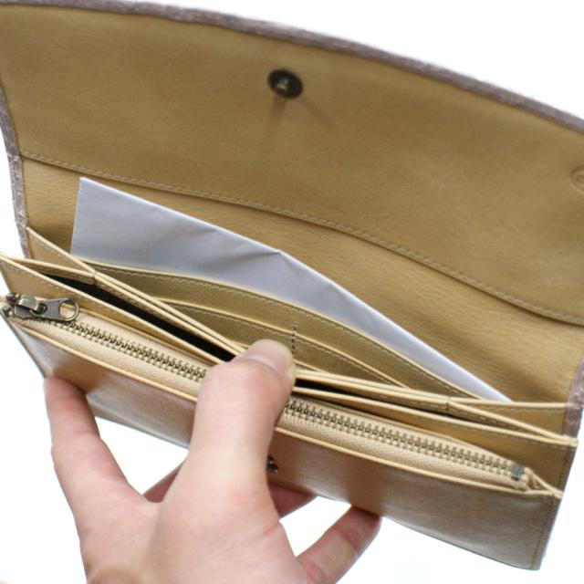 長財布 本革 パイソン 財布 レディース財布 ヘビ革 蛇革 レザー 牛革 Wホック留め ジャバラ 小銭入れあり カード収納 ポケット収納 長札 レザー財布 本革長財布 日本製 ペイズリー柄 ピンク_4
