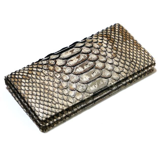 長財布 メンズ レディース 本革 長札 パイソン 財布 ロング ウォレット パイソン革 蛇革 へび革 通しまち型 小銭入れ付 カード収納 日本製 (P13) ラスター ベージュ 2