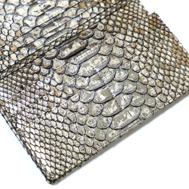 長財布 メンズ レディース 本革 長札 パイソン 財布 ロング ウォレット パイソン革 蛇革 へび革 通しまち型 小銭入れ付 カード収納 日本製 (P13) ラスター ベージュ 2