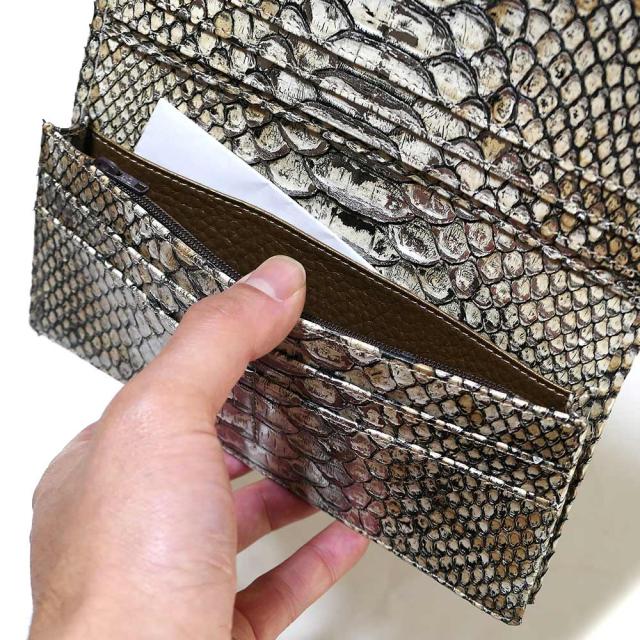 長財布 メンズ レディース 本革 長札 パイソン 財布 ロング ウォレット パイソン革 蛇革 へび革 通しまち型 小銭入れ付 カード収納 日本製 (P13) ラスター ベージュ 2