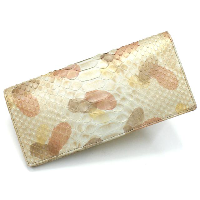 長財布 パイソン 財布 本革 メンズ財布 レディース財布 長札 ロング ウォレットパイソン革 蛇革 へび革 通しまち型 小銭入れ付 カード収納 日本製 手染め ブルック ピンク