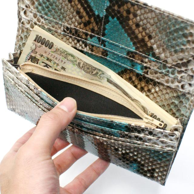 長財布 パイソン 財布 メンズ レディース 笹マチ型 小銭入れあり 無双仕様 長札 ロング ウォレット へび革 パイソン革 蛇革 本革財布 日本製 手染め_5