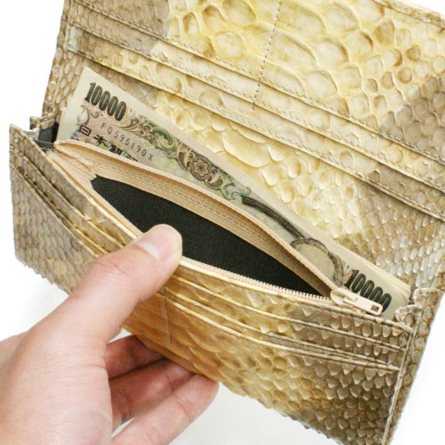 長財布 メンズ レディース パイソン 財布 笹マチ型 小銭入れあり 無双仕様 長札 ロング ウォレット へび革 パイソン革 蛇革 本革財布 日本製 手染め P10_7